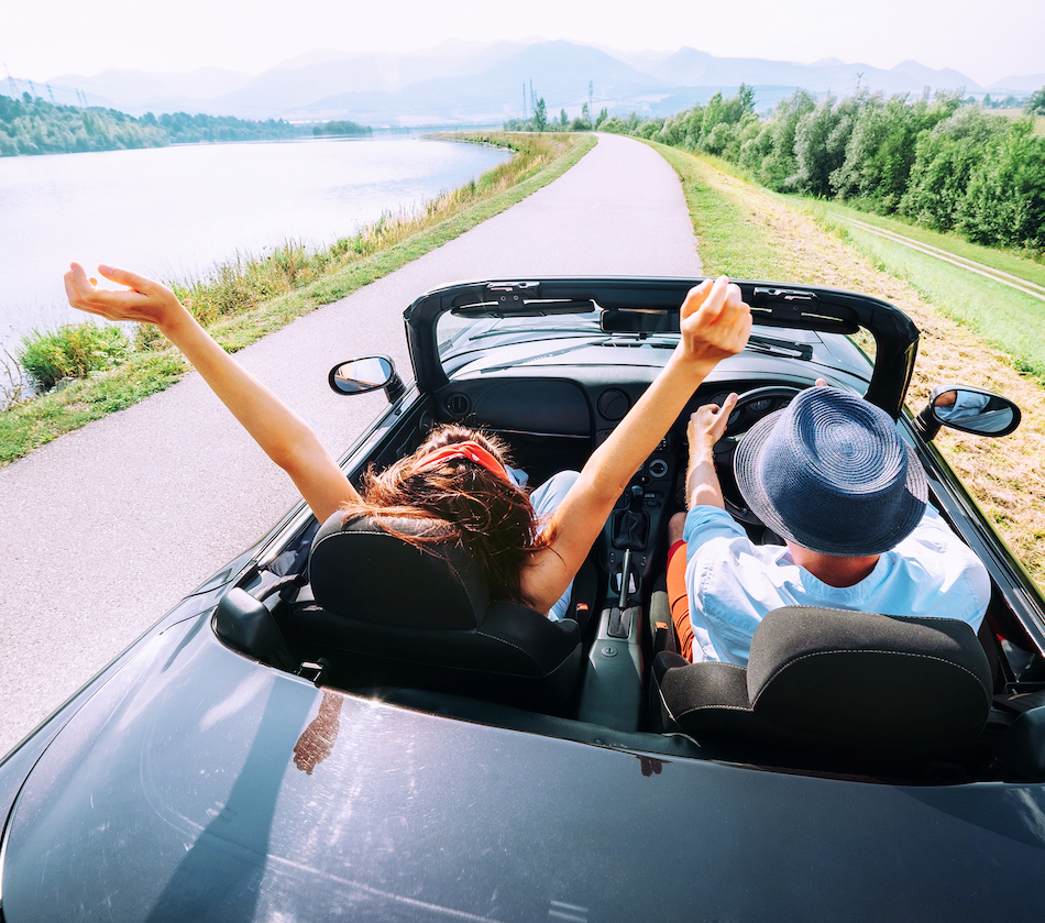 Couple,In,Love,Ride,In,Cabriolet,Car